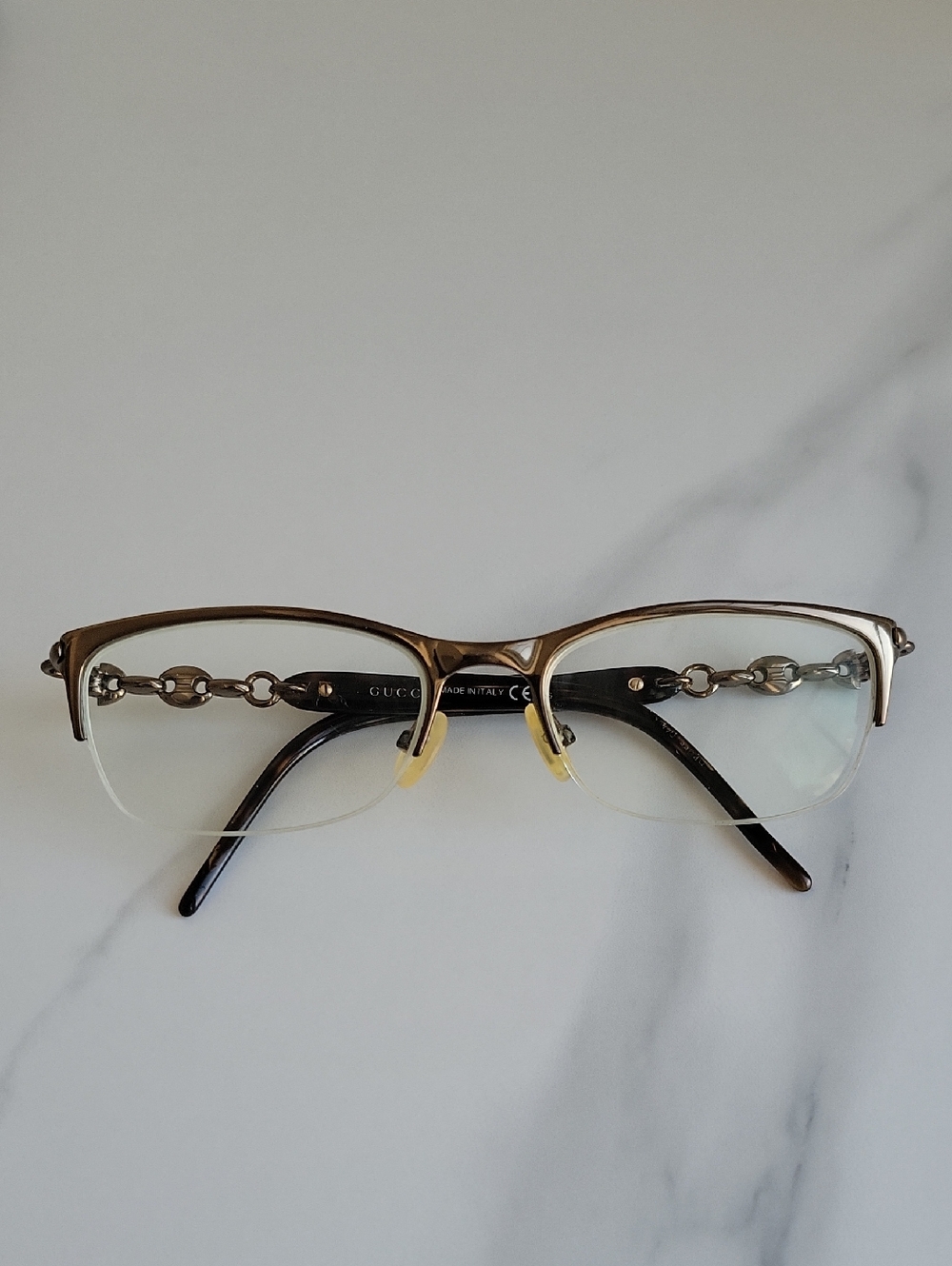 Gucci Semi-Rimless Women's Glasses Frame  in Brown and Dark Gold